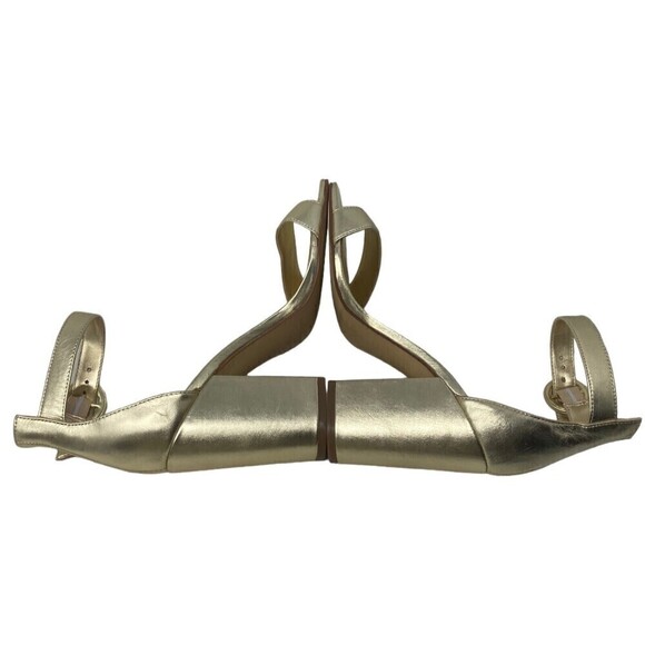 NEW Marc Fisher Magali Heel Size 7.5 M Suede Open Toe Shoe Ankle Strap Gold - Picture 6 of 8